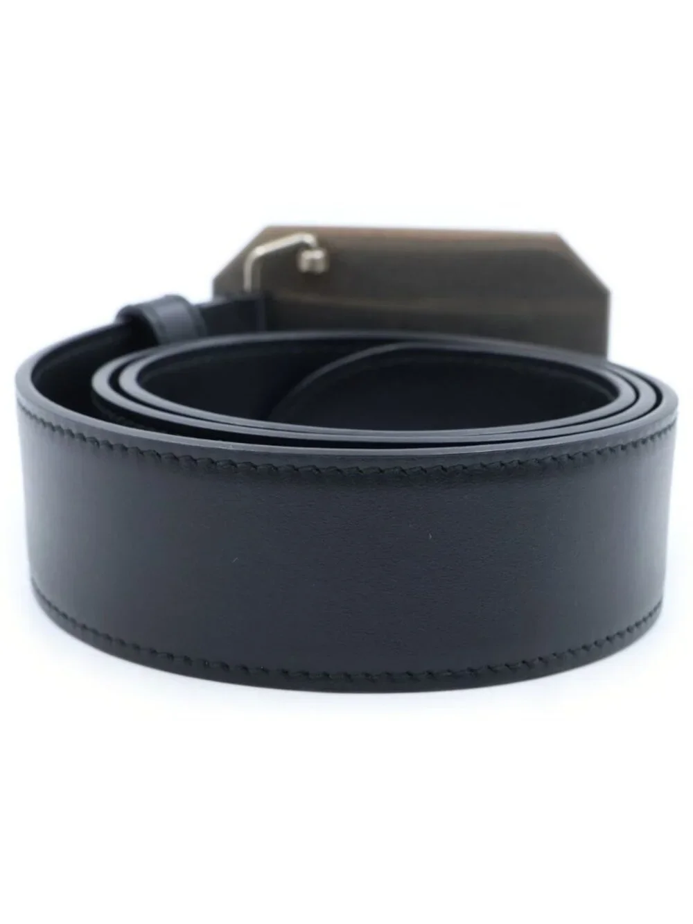 Miu Miu Logo Metal Buckle Leather Belt Calf Black